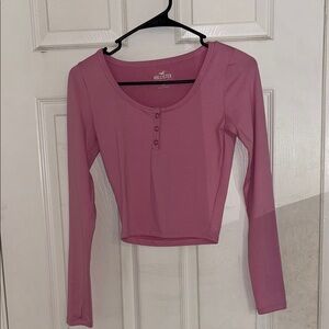 Hollister Pink Long Sleeve Fitted Crop Blouse